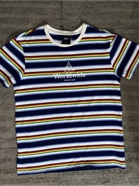 HUF Short Sleeve Striped T-Shirt Multicolor Rainbow Men’s Size Medium